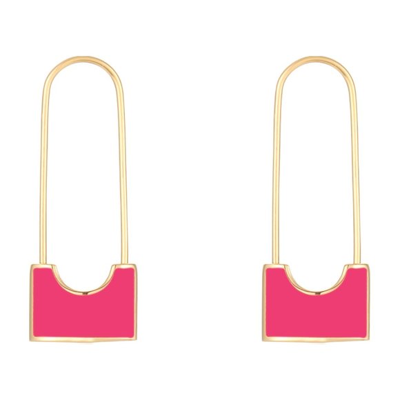 Pink Safety Pin Lock Dangle Earrings‎ 18k Gold Stainless Steel - Picture 4 of 7